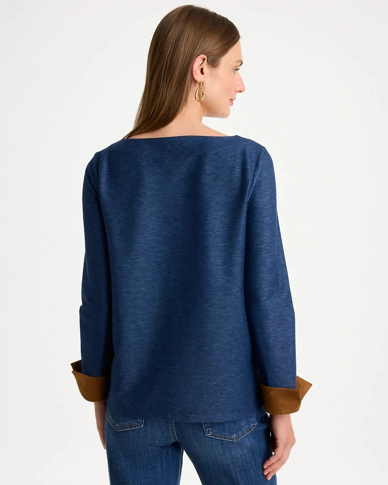 Faux Suede-Denim Top