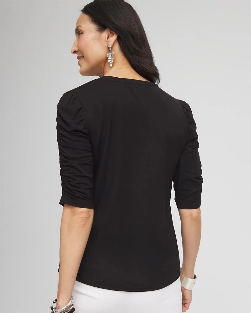 Ruched Sleeve Knit Tee