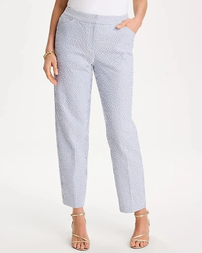 Striped Seersucker Straight Ankle Pants