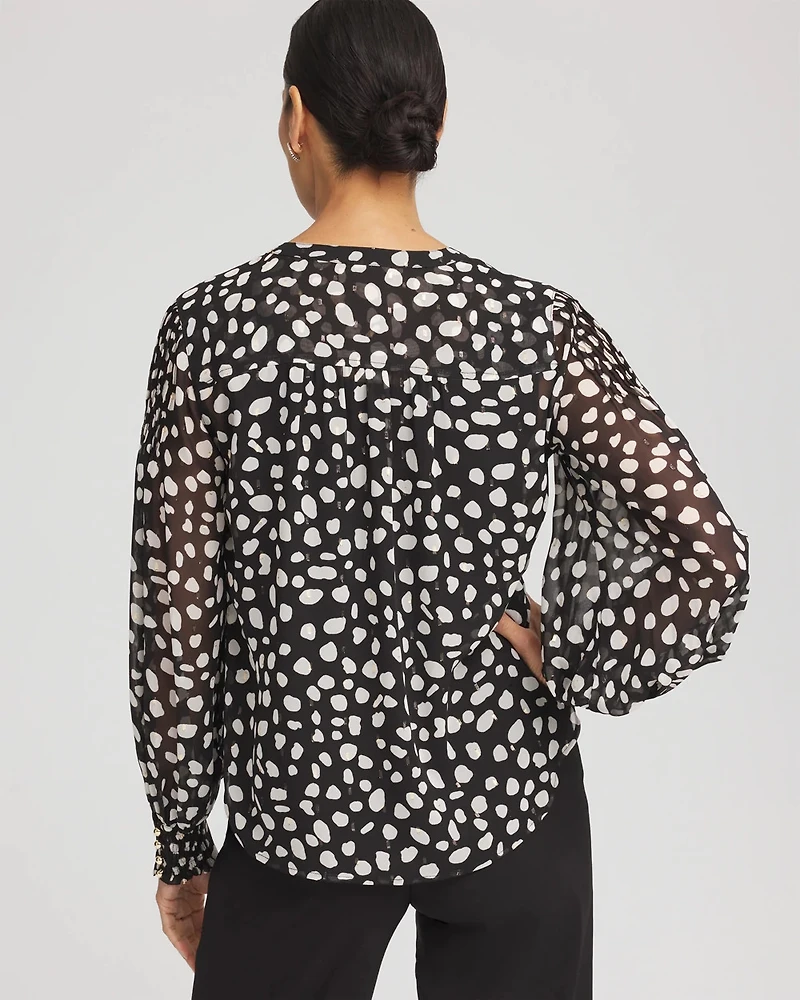 Metallic Clip Dot Pintuck Sleeve Blouse