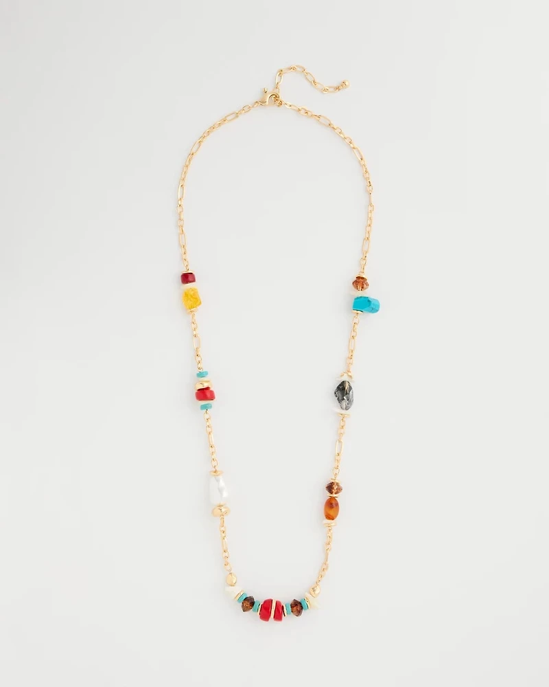 Mixed-Media Long Beaded Necklace