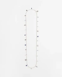 Silver-tone & Blue Stone Long Necklace