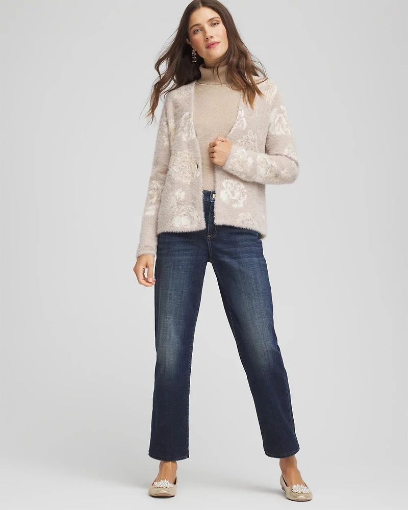 Fuzzy Jacquard Boyfriend Cardigan