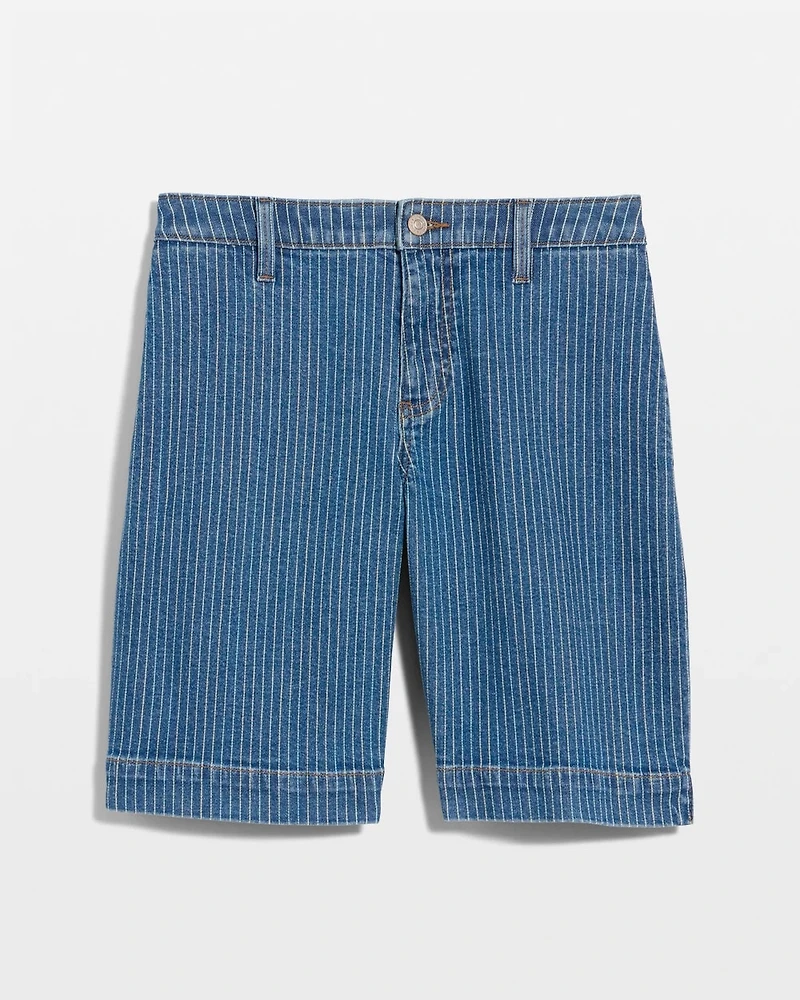 Striped Denim Trouser Shorts