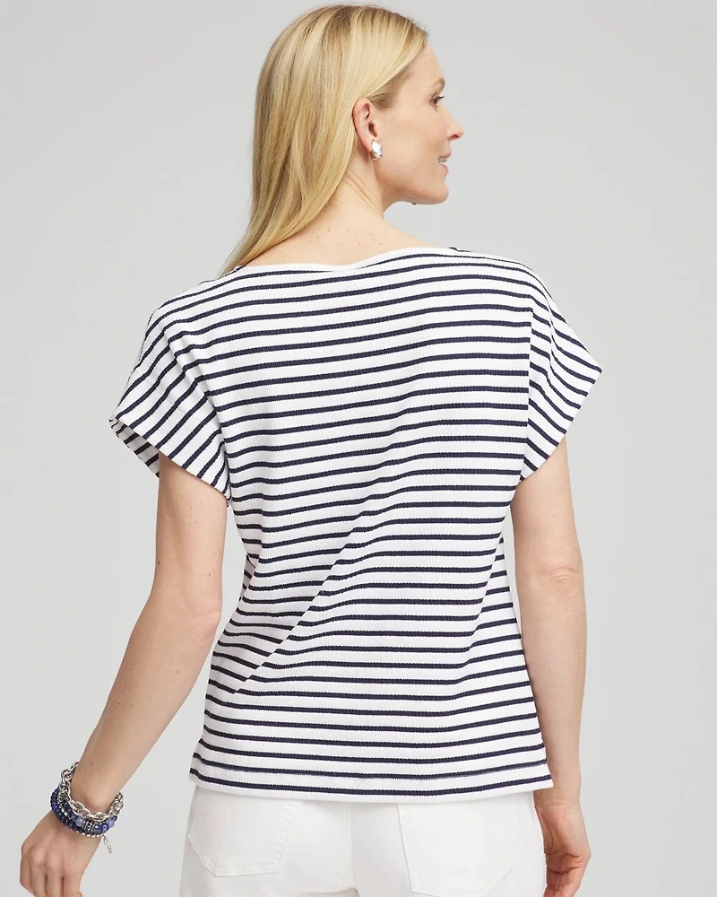 Striped Modern Cap Sleeve Textured Tee