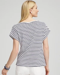 Striped Modern Cap Sleeve Textured Tee