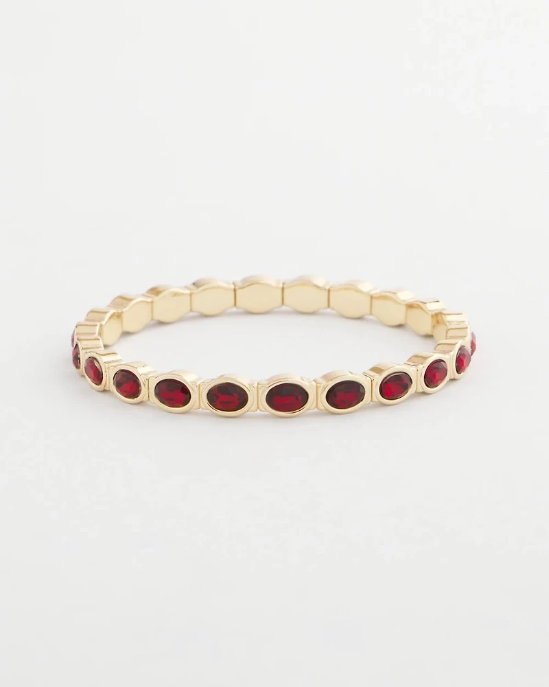 Small Red Faceted Gem Stretch Cuff Bracelet