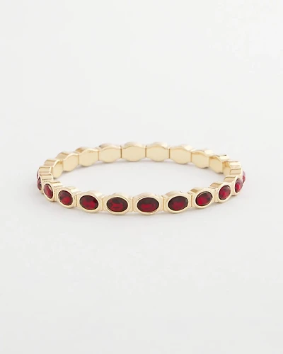 Small Red Faceted Gem Stretch Cuff Bracelet