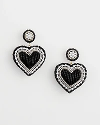 Black Beaded Heart Drop Earrings