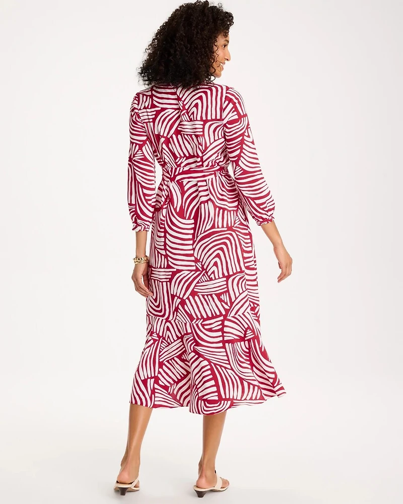 Printed Ruffle-Sleeved Midi Dress
