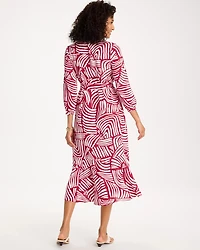 Printed Ruffle-Sleeved Midi Dress