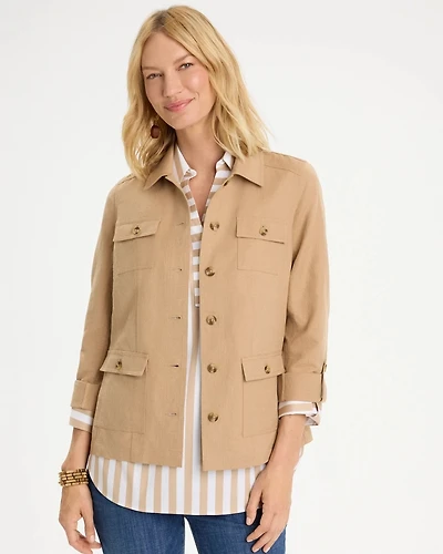 Linen-Cotton Utility Field Shacket