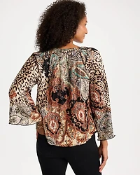 Printed Pleated Flare Sleeve Top