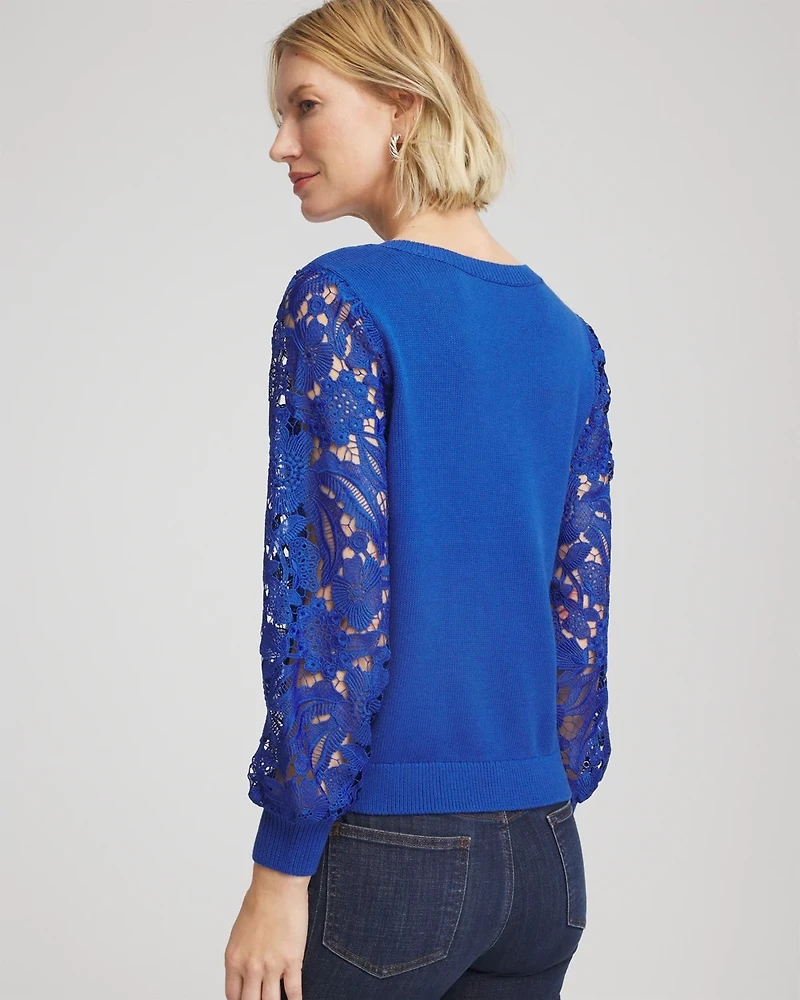 Woven Lace V-Neck Pullover Sweater