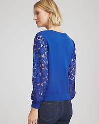 Woven Lace V-Neck Pullover Sweater