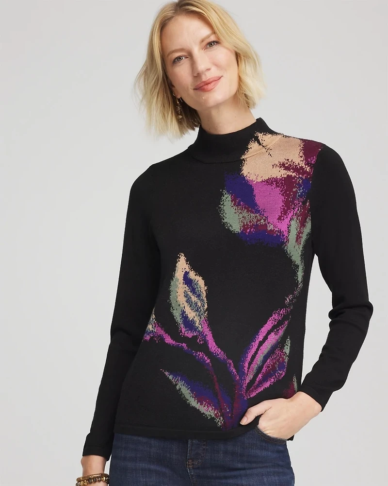 Ella Mockneck Jacquard Pullover Sweater