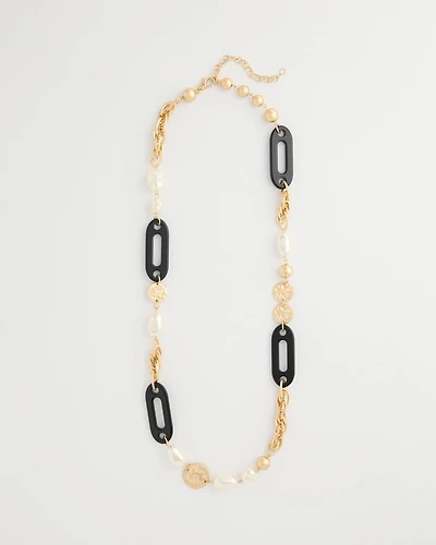 Long Faux Pearl Beaded Necklace