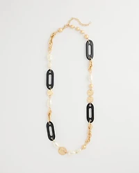 Long Faux Pearl Beaded Necklace