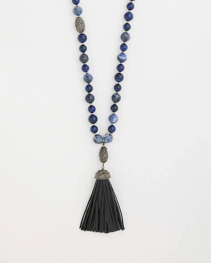 Genuine Stone Beaded Tassel Necklace