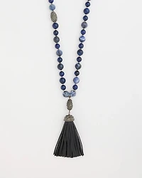 Genuine Stone Beaded Tassel Necklace