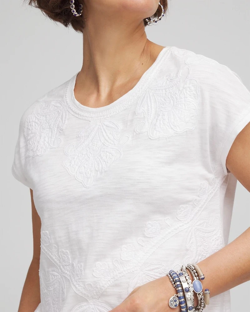 Monochrome Embroidered Cap-Sleeve Tee