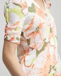 Floral Henley Shirred-Sleeve Tee