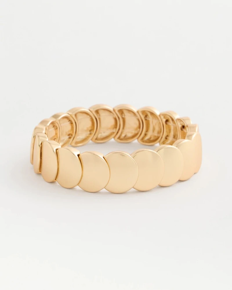 Semi-Bright Goldtone Flat Circle Stretch Bracelet