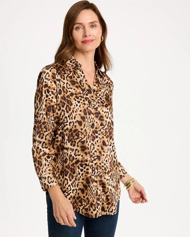 Satin Cheetah Print Y-Neck Tunic