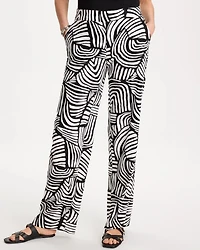 Petite Geo Pull-On Wide-Leg Linen Pants