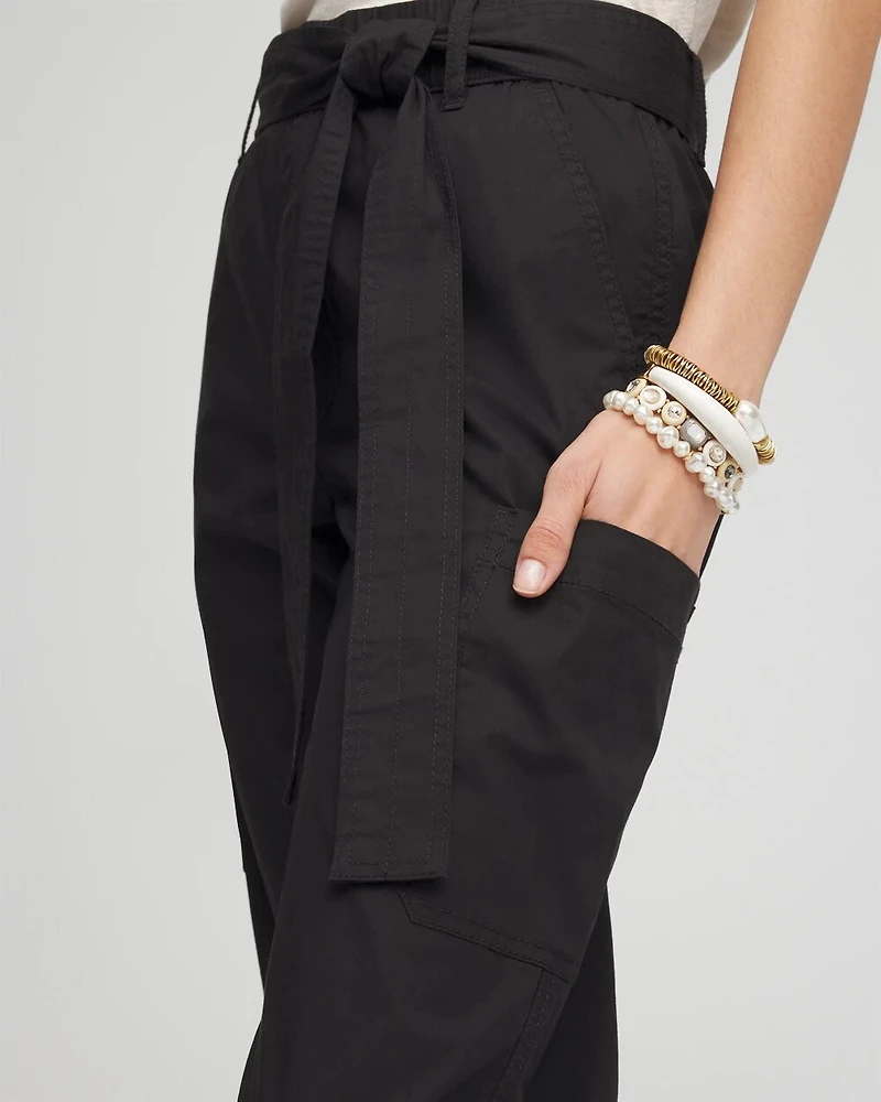 Poplin Pull-On Tapered-Leg Cropped Pants