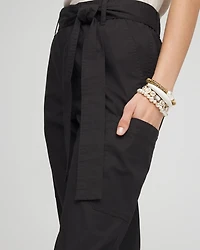 Poplin Pull-On Tapered-Leg Cropped Pants
