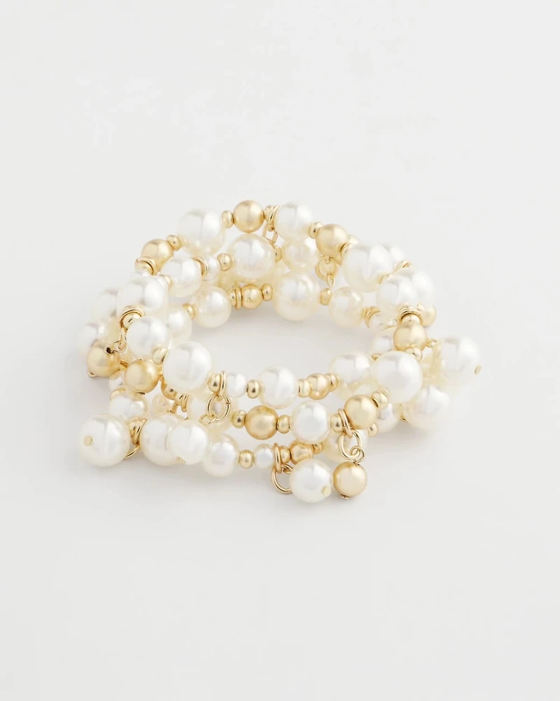 Faux Pearl Set of Three Bracelets