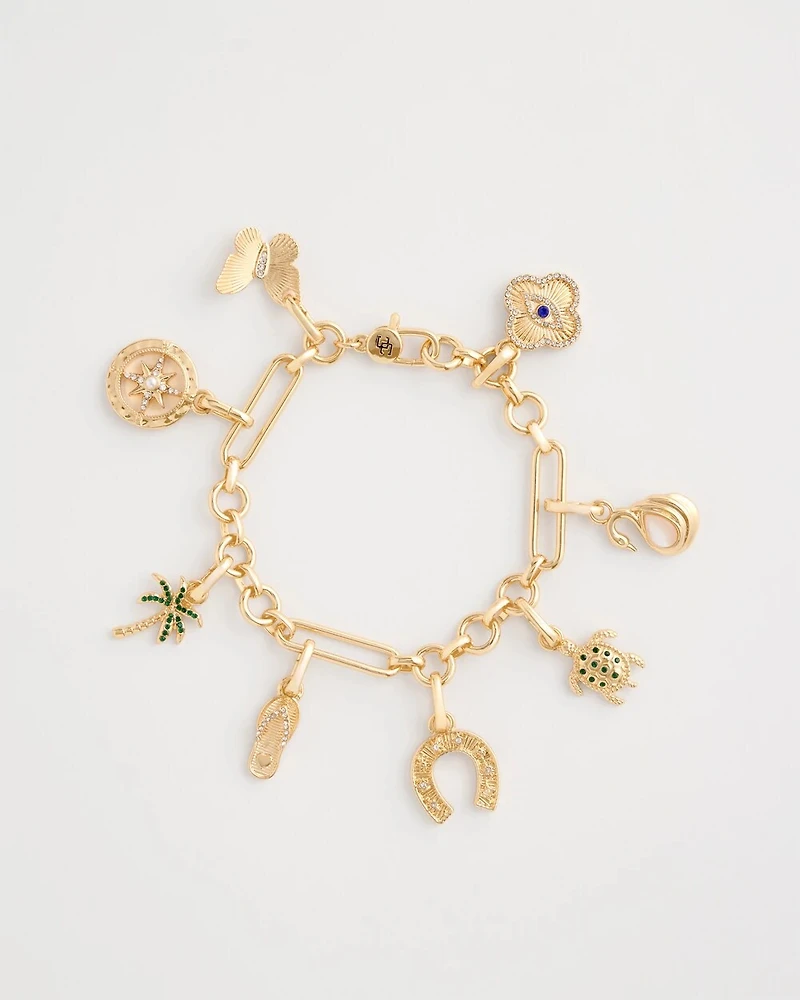 Shiny Goldtone Novelty Charm Bracelet