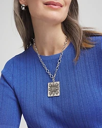 Silver Tone Square Pendant Necklace