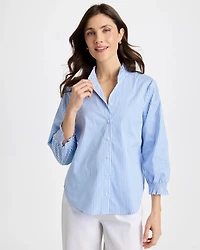 Striped Poplin Ruffle Neck Shirt