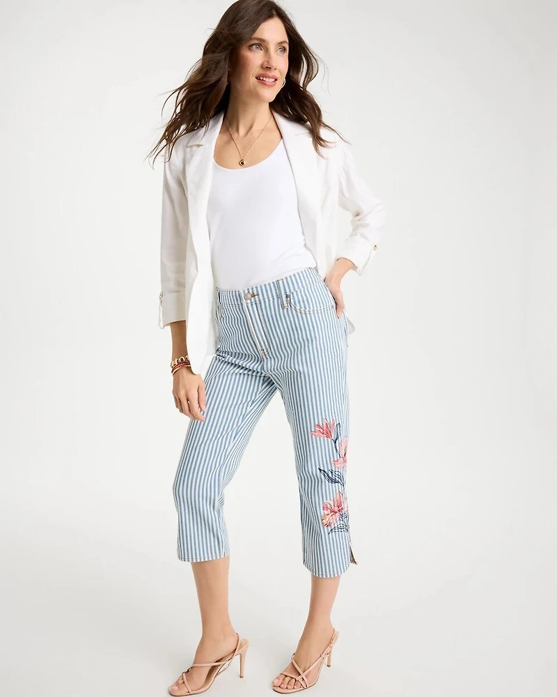Girlfriend Slim Striped Capri Jeans