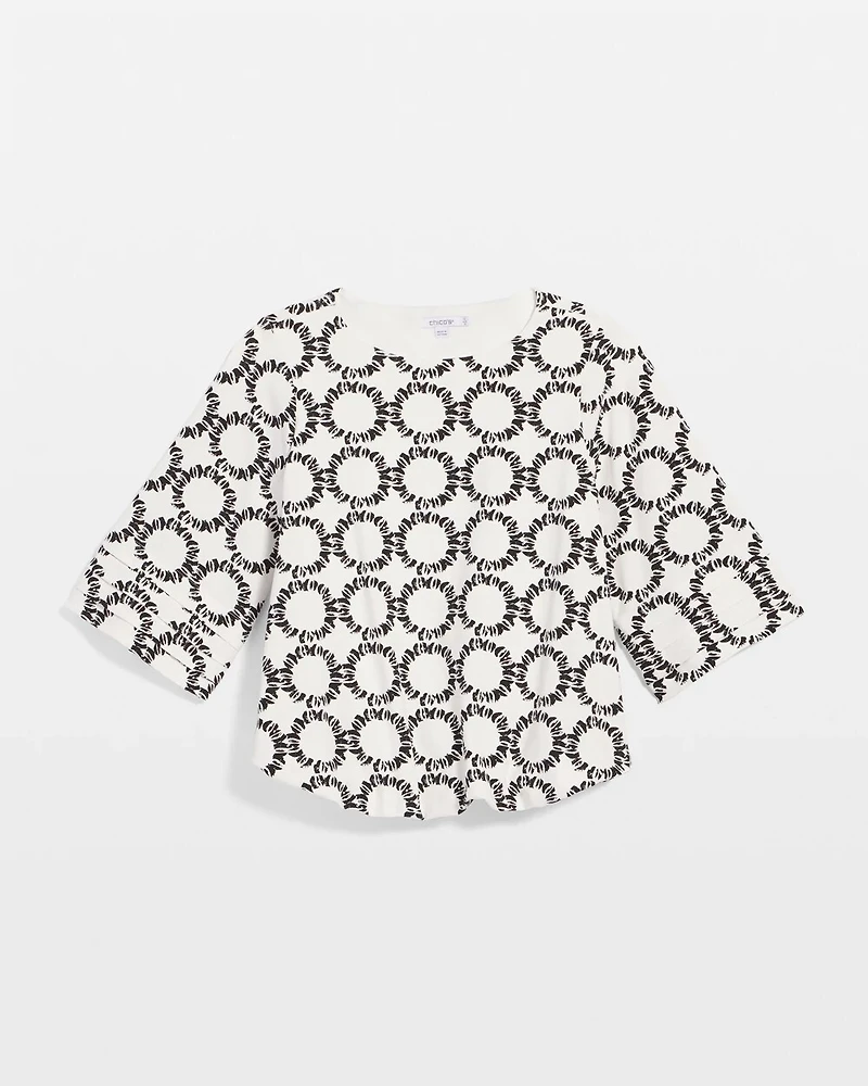 Geo Print Boatneck Bubble-Hem Top
