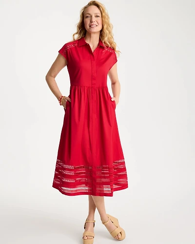 Lace Trim Midi Shirtdress