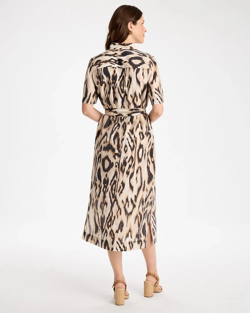 Ikat Printed Midi Length Shirtdress