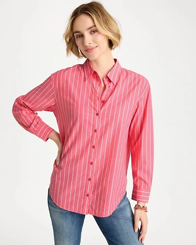 Cotton Voile Collared Striped Shirt