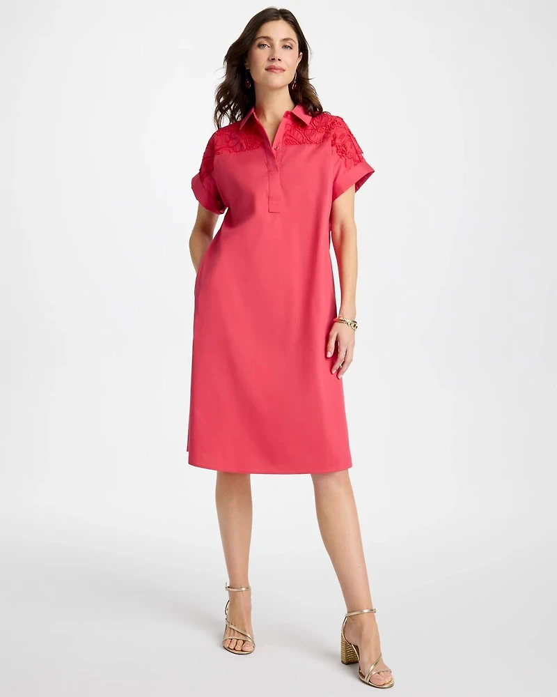Popover Embroidered Poplin Dress