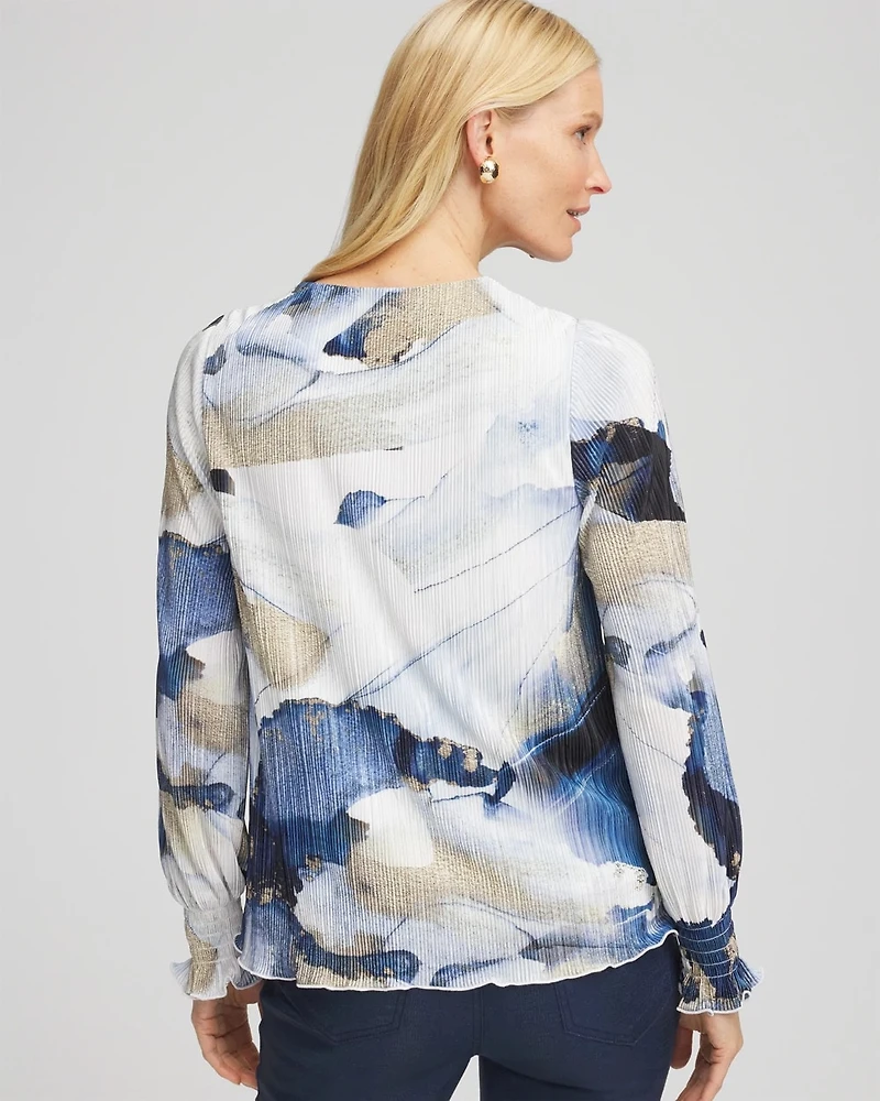 Foil Ocean Print Crinkle Top