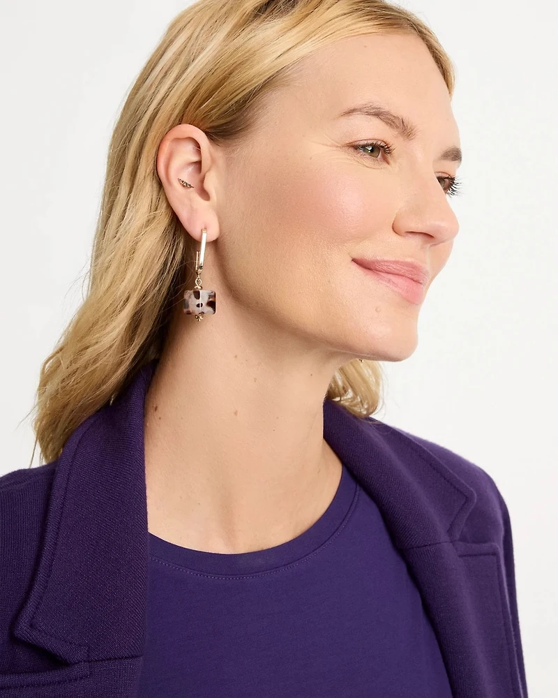 Tortoise Cubes on Fishwire Earrings