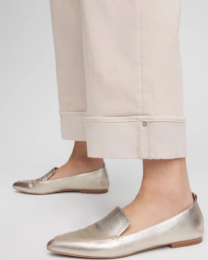 Pull-On Wide Leg Cuffed Jeans