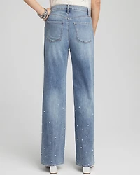Pearl Embellished High Rise Wide Leg Jeans