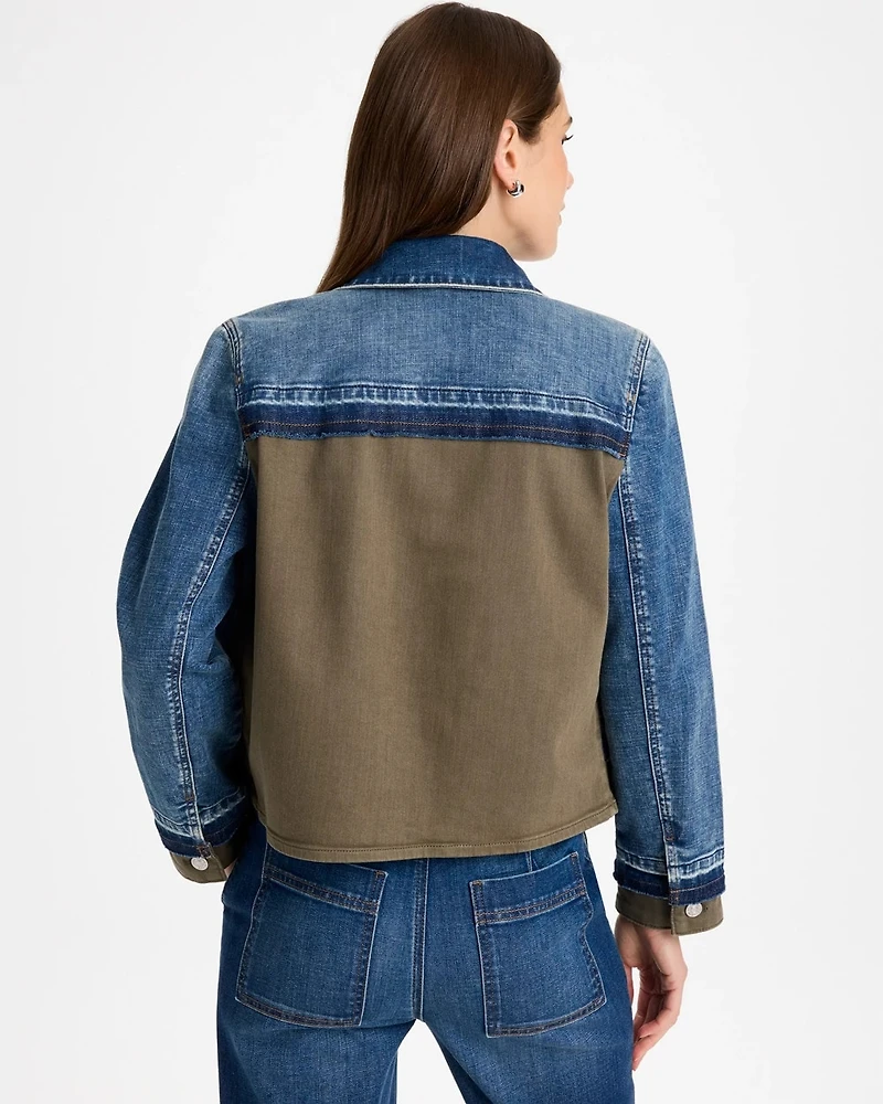Denim Colorblock Zip-Front Jacket