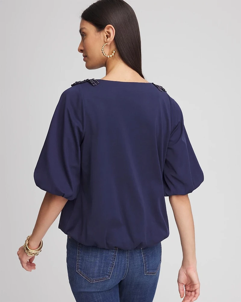 Bubble Hem Pleated Cotton Top