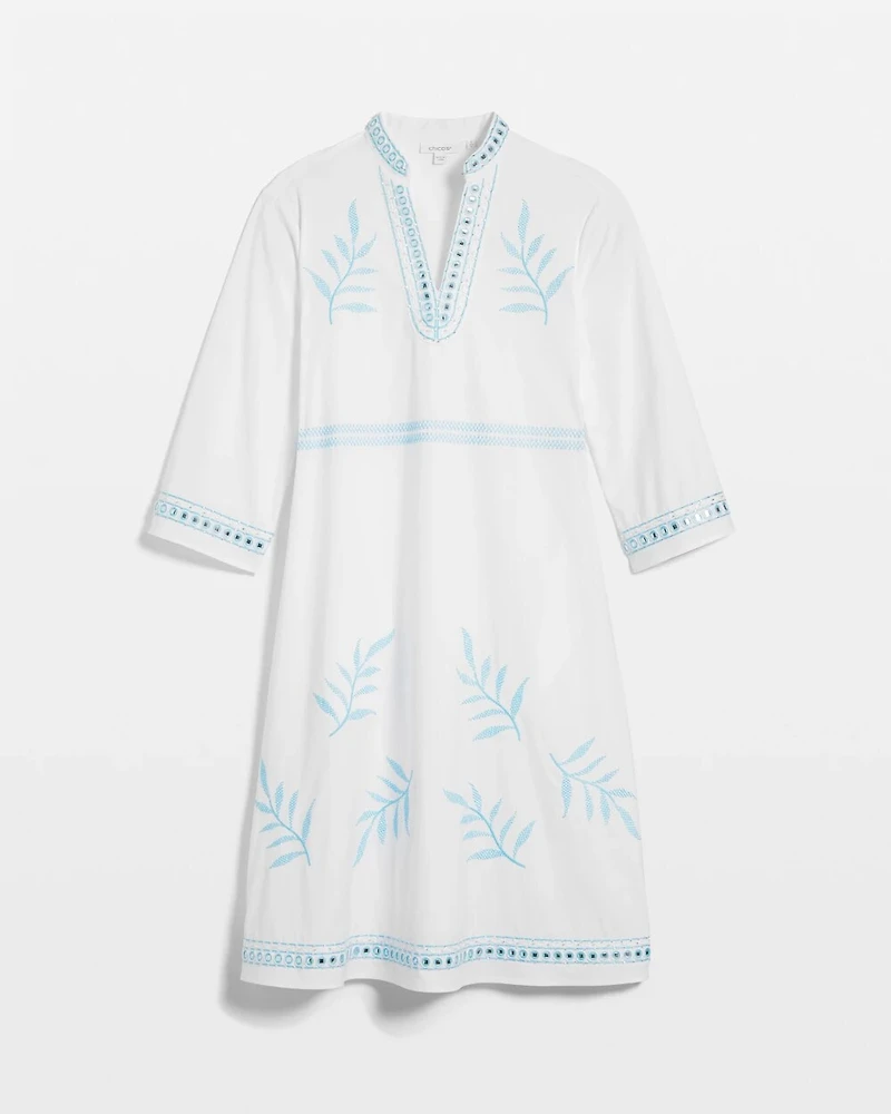 Embroidered Stand Collar Kaftan Dress