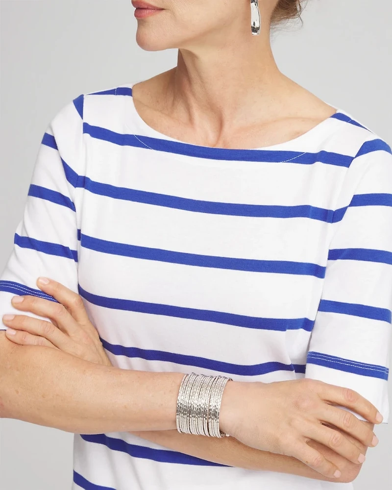 Striped Pima Cotton Bateau-Neck Tee