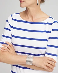 Striped Pima Cotton Bateau-Neck Tee